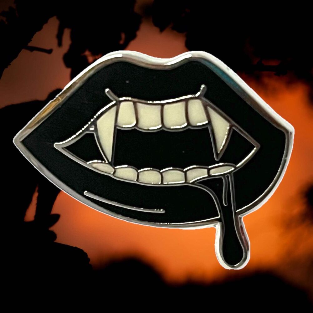 Spooky Smooches Lips with Dripping Blood Lapel Pin - Horror Anime Style Hallowee